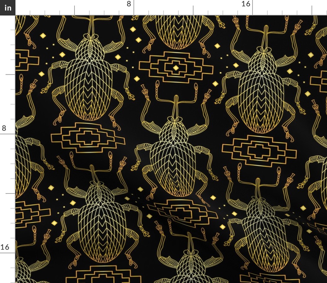 Golden Glow Effect Scratchboard Drawn Scarab Beetles Spiritual Native American Symbolism