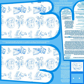 Aqua Blue Toile Oven Mitt Pattern with Ornament Pattern plus Instructions on Piece Pattern Fat Quarter by Kristie Hubler 