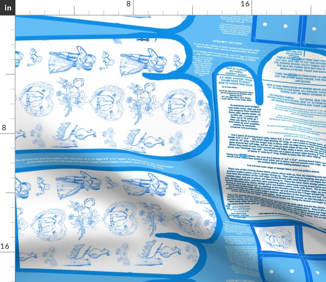 Aqua Blue Toile Oven Mitt Pattern with Ornament Pattern plus Instructions on Piece Pattern Fat Quarter by Kristie Hubler 