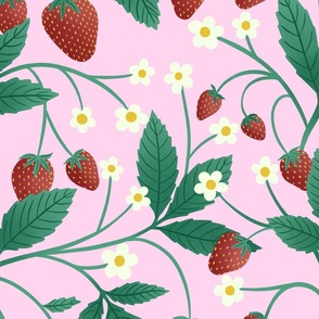 Retro Strawberries on Soft Pink - Jumbo