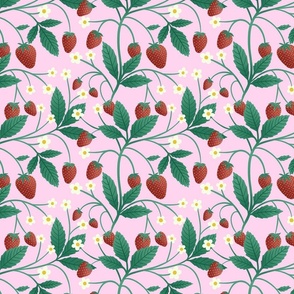 Retro Strawberries on Soft Pink 8x8