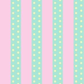 Large Scale Ken Beach Stripes in Pink and Mint with Tiny Yellow Polkadots