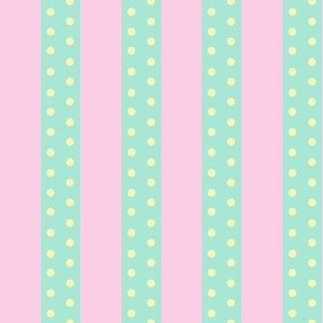 Medium Scale Ken Beach Stripes in Pink and Mint with Tiny Yellow Polkadots