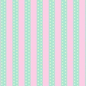 Small Scale Ken Beach Stripes in Pink and Mint with Tiny Yellow Polkadots