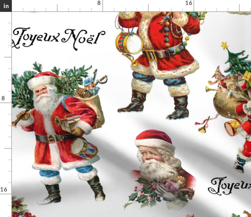Jumbo  (XL) - Vintage Santa Claus Christmas Fabric - Red green and white - Winter Holiday - Retro Xmas