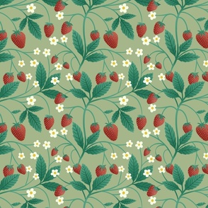 Retro Strawberries on Sage Green 8x8