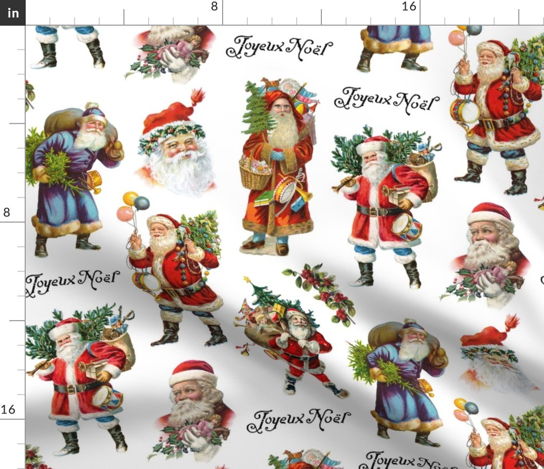 Large - Vintage Santa Claus Christmas Fabric - Red green and white - Winter Holiday - Retro Xmas