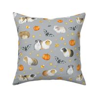 Guinea Pig Halloween with bats and pumpkins on light grey - medium scale