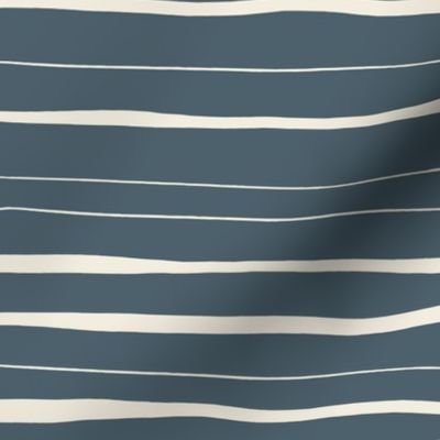 Medium scale | Coastal, horizontal stripes | Slate blue and cream