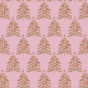 Small - Christmas Trees - Pantone Biscuit brown on Light mauve pink - Forest Woodland XMas Tree - Colorful ornaments Winter Holiday Rustic lodge style kopi