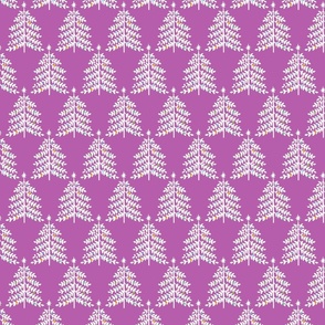 Medium - Christmas Trees - White on Holiday Purple - Snow Forest Woodland XMas Tree - Colorful ornaments Winter Holiday Pastel Colored fabric kopi