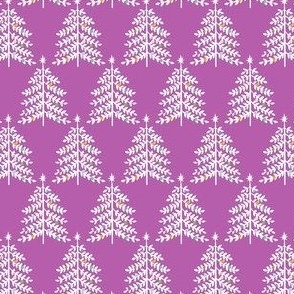 Small - Christmas Trees - White on Holiday Purple - Snow Forest Woodland XMas Tree - Colorful ornaments Winter Holiday Pastel Colored fabric kopi