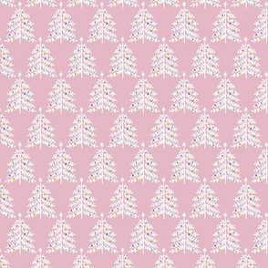 Medium - Christmas Trees - White on Light Mauve pink - Snow Forest Woodland XMas Tree - Colorful ornaments Winter Holiday Pastel Colored fabric kopi