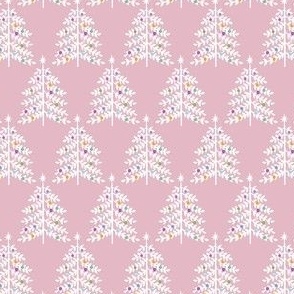 Small - Christmas Trees - White on Light Mauve pink - Snow Forest Woodland XMas Tree - Colorful ornaments Winter Holiday Pastel Colored fabric kopi