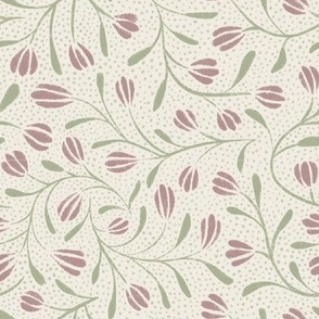 flowers and lots of dots - creamy white_ dusty rose pink_ light sage green - elegant floral