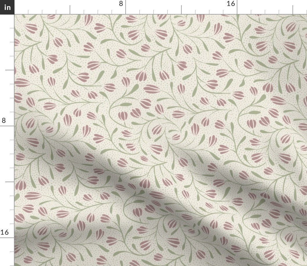 flowers and lots of dots - creamy white_ dusty rose pink_ light sage green - elegant floral