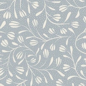 flowers and lots of dots - creamy white_ french grey blue winter floral with snow