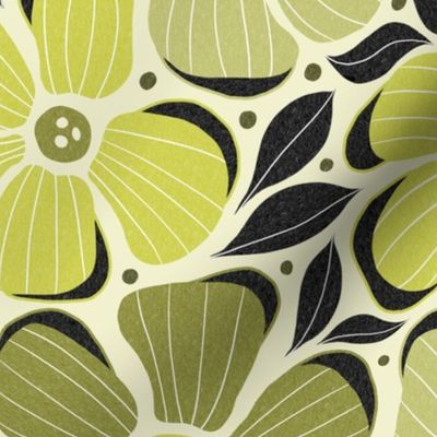 Scandinavian daisies in green olive palette large