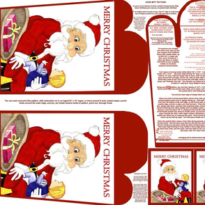 Merry Christmas Santa And Child Red Oven Mitt Pattern and Ornament Pattern with Instructions on Piece Pattern Fat Quarter by Kristie Hubler