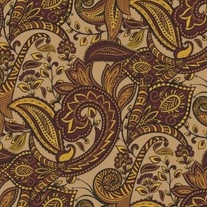 Indian Paisley Yellow and Rosewood Small