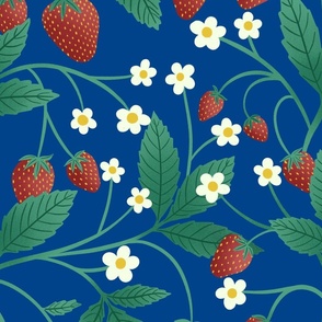 Retro Strawberries on Deep Blue - Jumbo