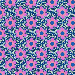 Bold Groovy Floral in Blue and Magenta 5x5