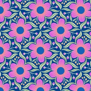 Bold Groovy Floral in Blue and Magenta 8x8