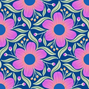 Bold Groovy Floral in Blue and Magenta 12x12