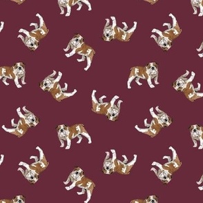 English Bulldogs - Teeny Tiny - Scattered on Maroon