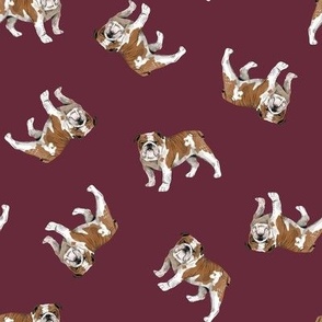 English Bulldogs - Small - Scattered on Maroon