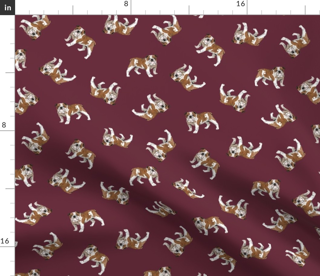 English Bulldogs - Small - Scattered on Maroon