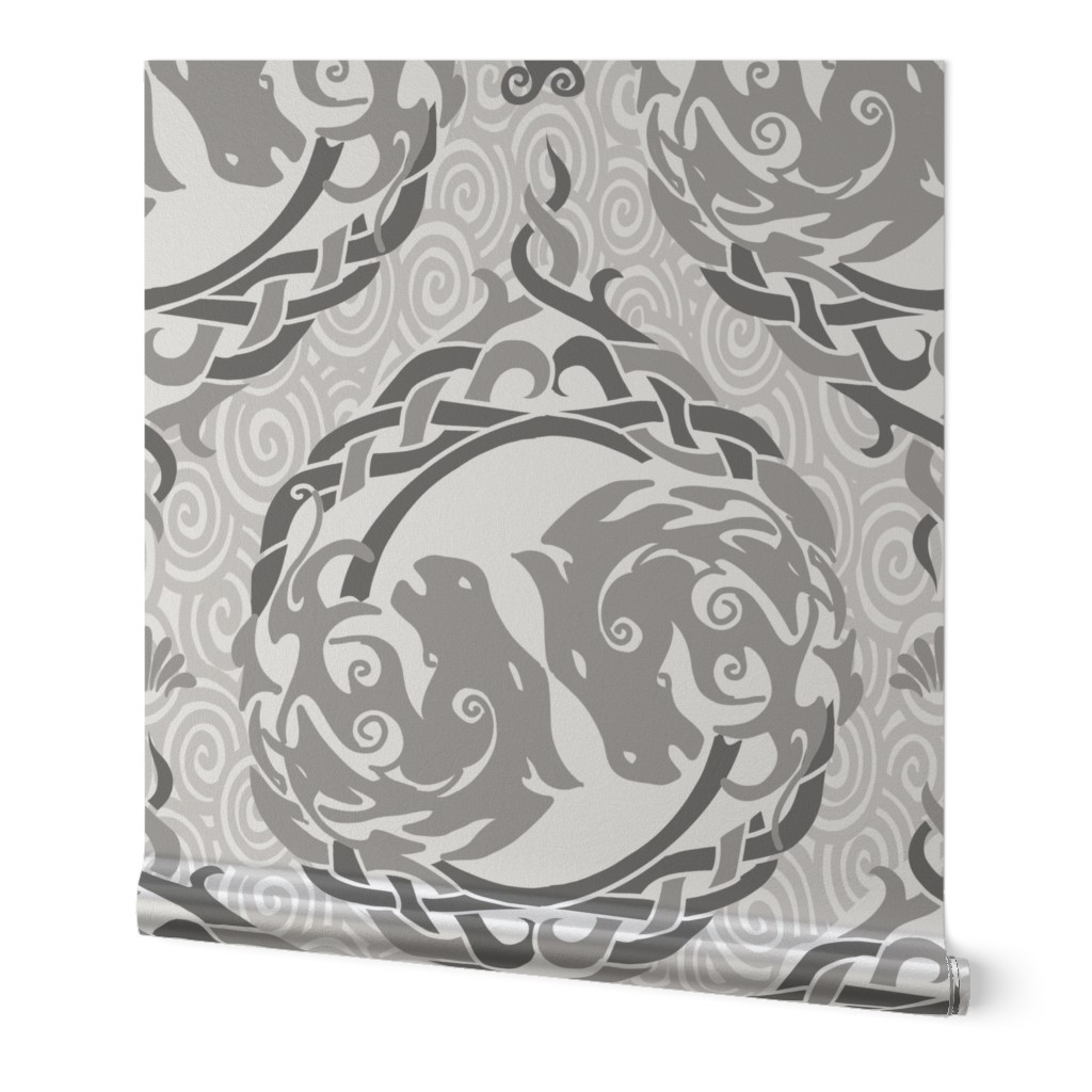 Modern celtic pattern with untamed horses, gray - jumbo scale