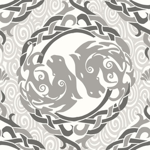 Modern celtic pattern with untamed horses, gray - jumbo scale