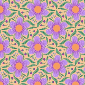 Bold Groovy Floral in Purple and Orange 8x8