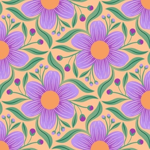 Bold Groovy Floral in Purple and Orange 12x12