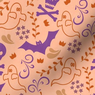 Halloween Night Ghosts // Orange and Purple // 9x9