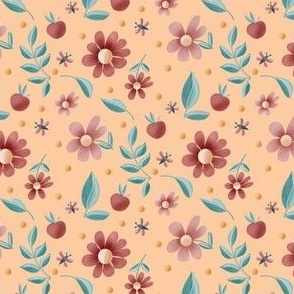 Pink and Teal Florals on Orange Background // 4x4