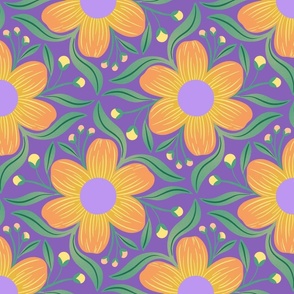 Bold Groovy Floral on Purple 12x12