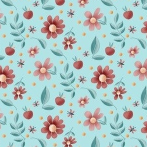 Pink and Teal Floral on Blue Background // 4x4