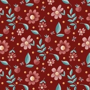 Pink and Teal Floral on a Burgundy Background // 4x4