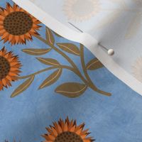 Sunflowers on Blue Background // Autumn Fabric // 6x6