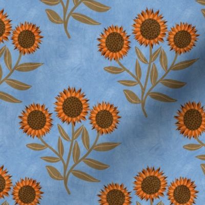 Sunflowers on Blue Background // Autumn Fabric // 6x6