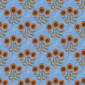 Sunflowers on Blue Background // Autumn Fabric // 6x6