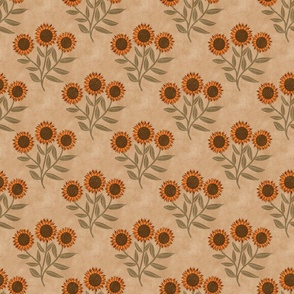 Sunflowers on Beige Background // Autumn Fabric // 6x6