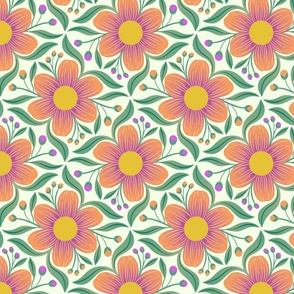 Bold Groovy Floral in Orange and Green 8x8