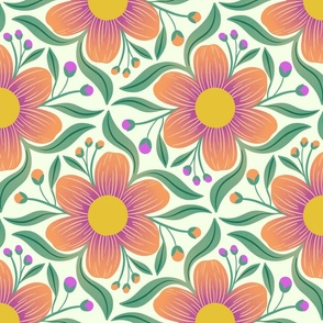 Bold Groovy Floral in Orange and Green 12x12