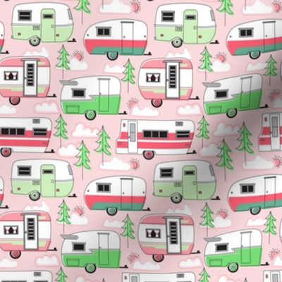 tiny pink and green trailers