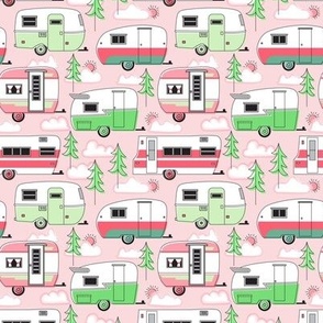 tiny pink and green trailers