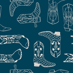 Cowboy Boots Line Art Wallpaper in blue and light pink 13" Fabric