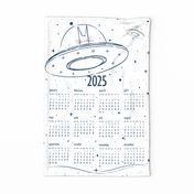 cat calendar 2024 - space cat calendar - lineart alien cats - tea towel and wall hanging